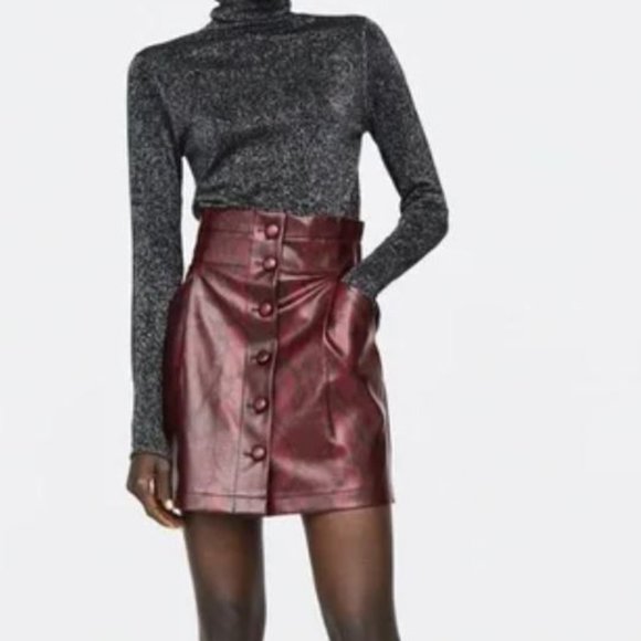 ZARA | Burgundy & Black Snakeskin Print Mini Skirt | EU M | VGUC - Picture 2 of 12